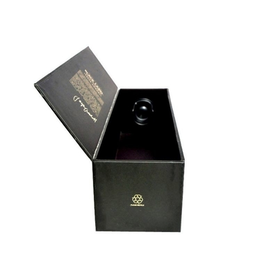 UV Baskı Altın Folyo Damgalama Kabartma ile Siyah Şarap Şişesi Ambalaj Kutuları